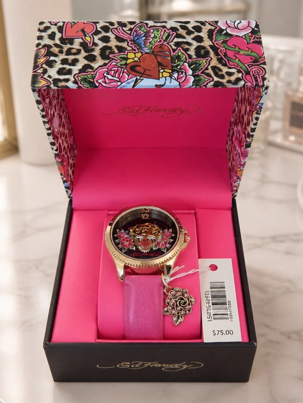 Ed Hardy Skull Tiger & Roses Leopard Print Watch New in Box
